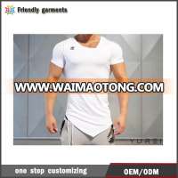 100% cotton crew neck mens custom t shirt wholesale china scoop hem and taping longline plain t shirt men