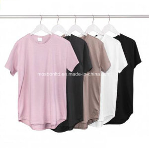 Model Scoop Neck Unisex Streetwear Hip Hop Curved Hem Plain T Shirt